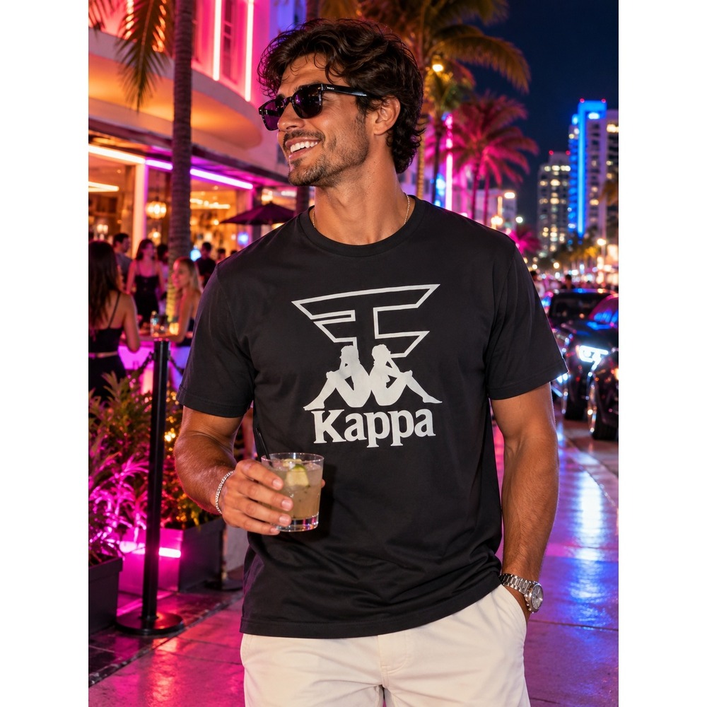 Kappa x FaZe Clan Mens Graphic T-Shirt Black White Size M 3114FDW